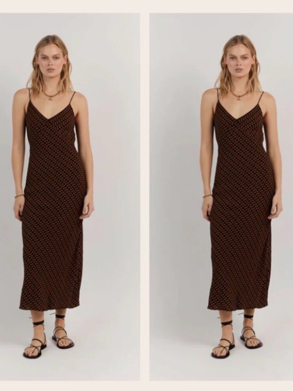 Dissh Black & Brown Printed Slip Midi Dress